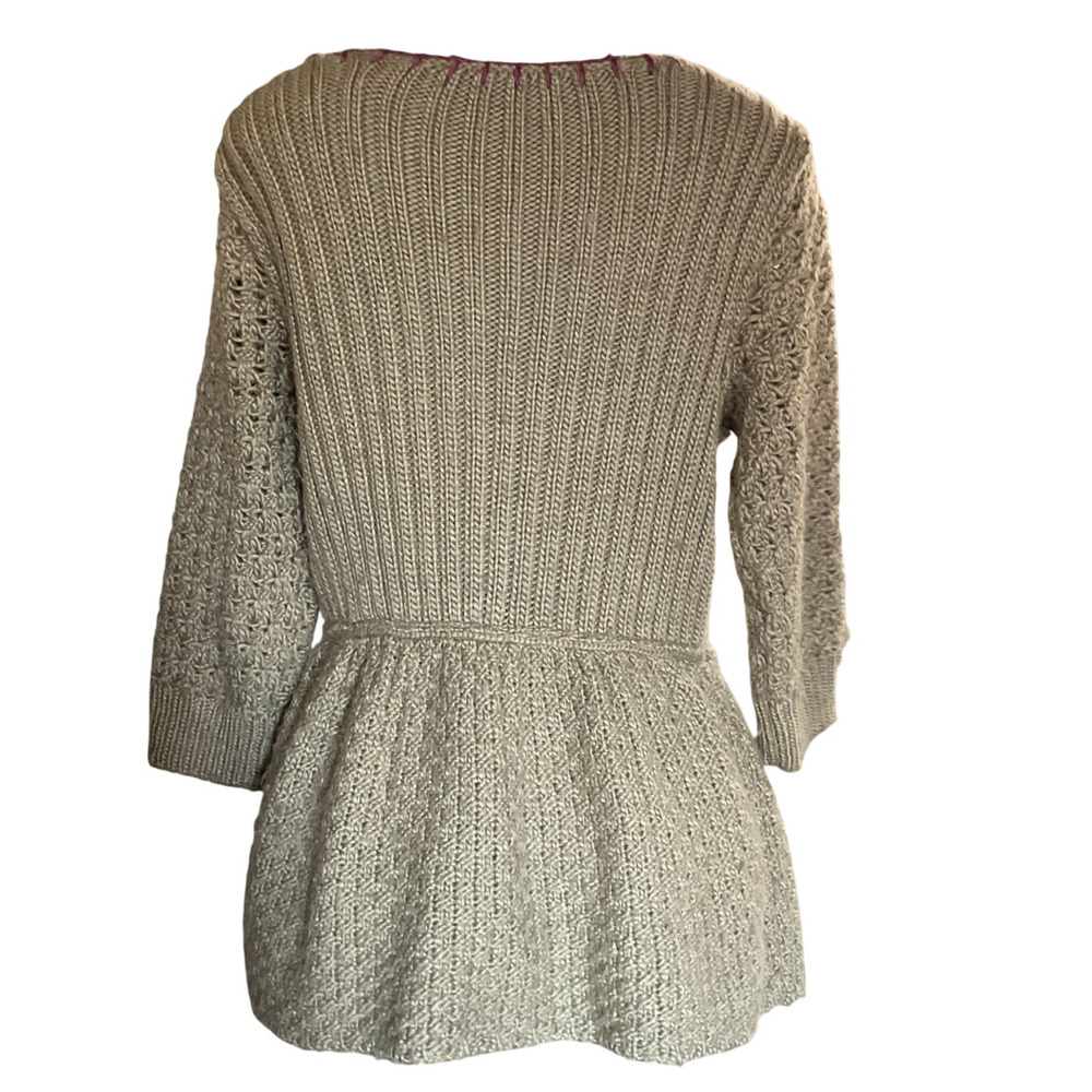 Free People Deep V Peplum Knit Sweater Cardigan in Olive Green - Picture 3 of 6